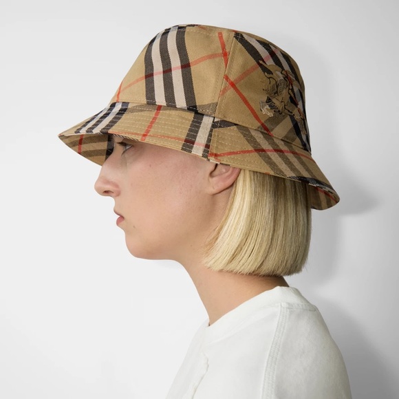 New Burberry Check Cotton Blend Bucket Hat M 58cm $480 Unisex - Picture 9 of 14